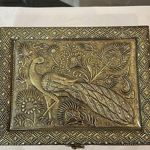 Golden peacock handcrafted wooden box 8.75”x6.75” - Picture 3 of 5